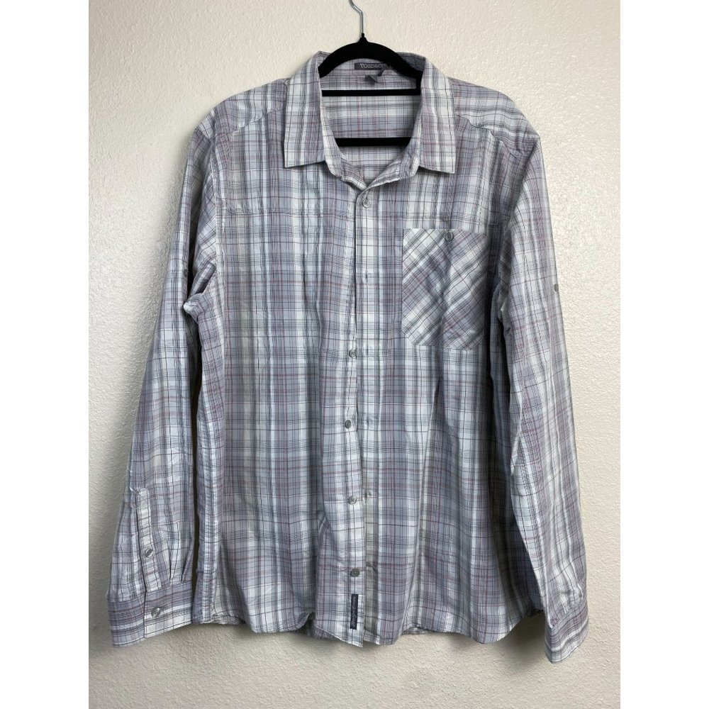 Toad&Co Mens Shirt size XL Plaid Gray Nylon Tencel Button Down Outdoor Hiking